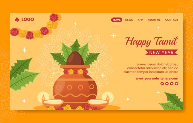 Happy Tamil New Year Social Media Landing Page Cartoon Hand Drawn Template Background Illustration