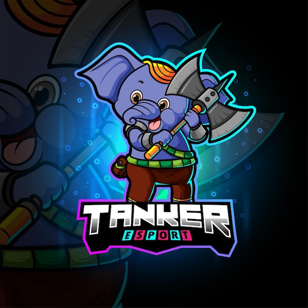 Vector the happy tanker elephant esport logo design of illustration