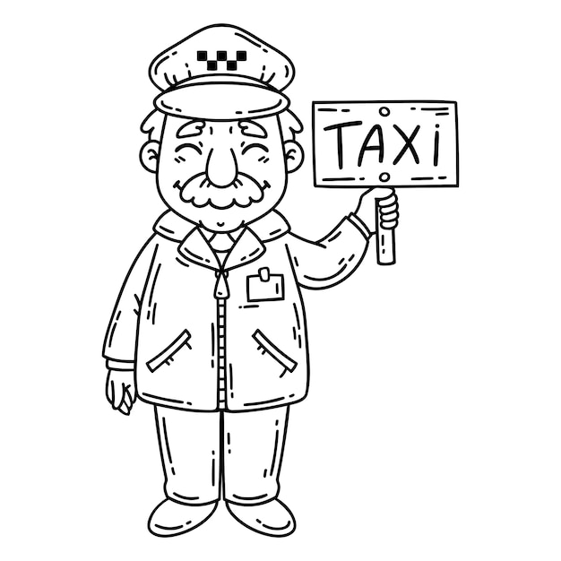 Happy taxi driver. coloring page.