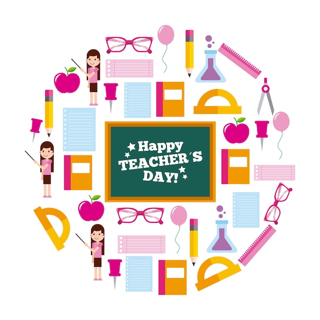 Happy teacher day card circle icons decoration