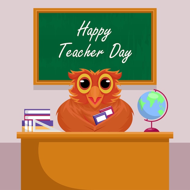 Happy teacher day concept with owl character