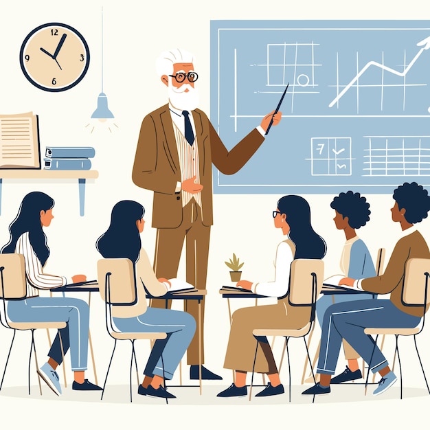 Happy teacher day flat vector illustration hand drawn concept professor teaching