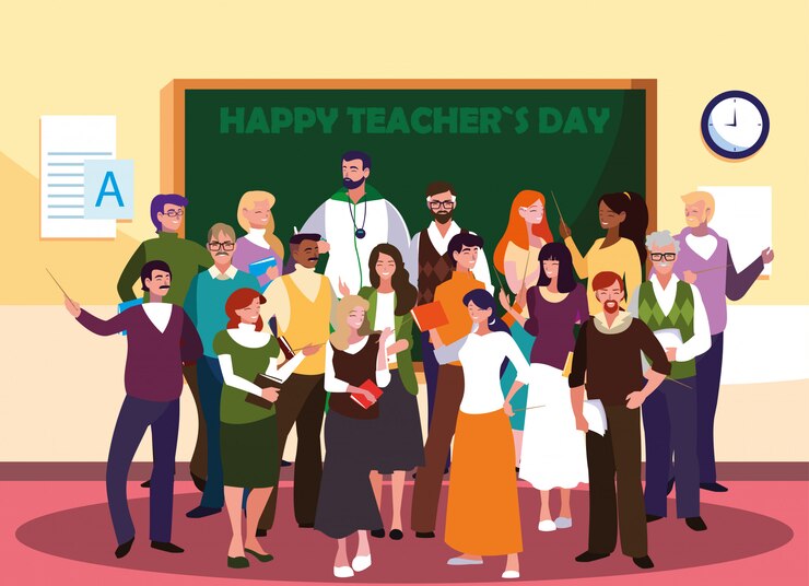 Vector happy teacher day with group of teachers