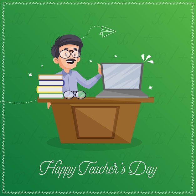 Happy Teacher's Day Banner Design met leraar met laptop