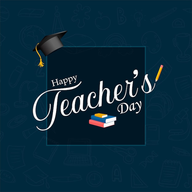 Happy Teacher's Day Banner Illustration of Teacher Typography