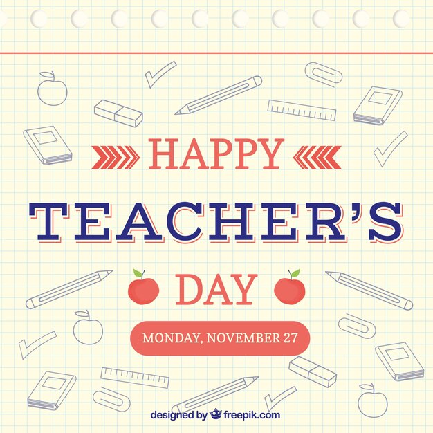 Vector happy teacher's day, hand-drawn elements