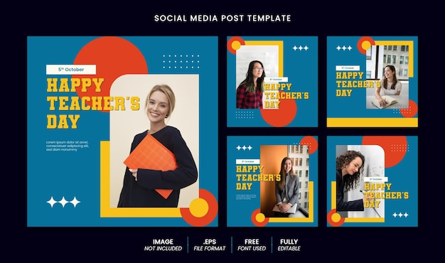 Happy teacher's day social media banner and instagram post template with editable text effect