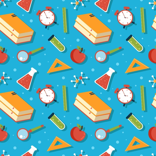 Insegnante felice seamless pattern design elementi di stile educativo nell'illustrazione disegnata a mano del modello