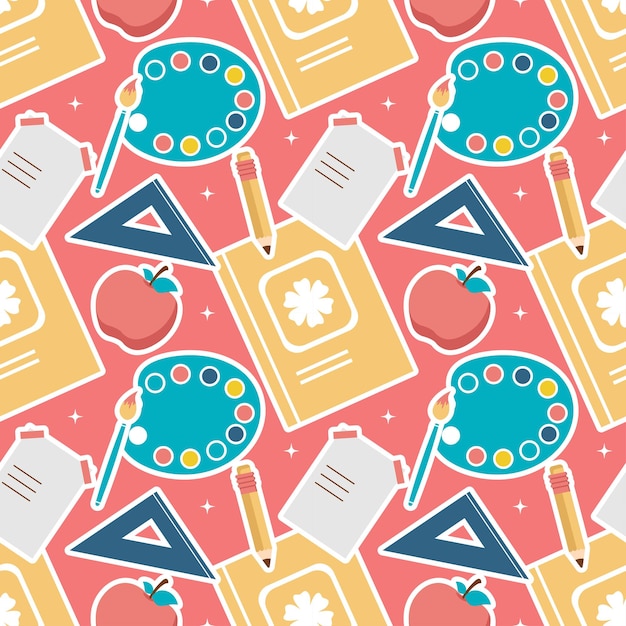 Vettore insegnante felice seamless pattern design elementi di stile educativo nell'illustrazione del modello