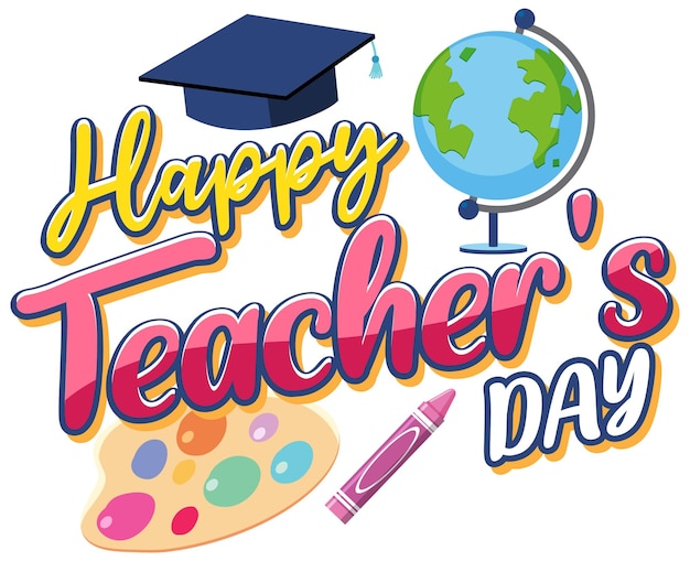 Vettore banner happy teachers day con oggetti scolastici