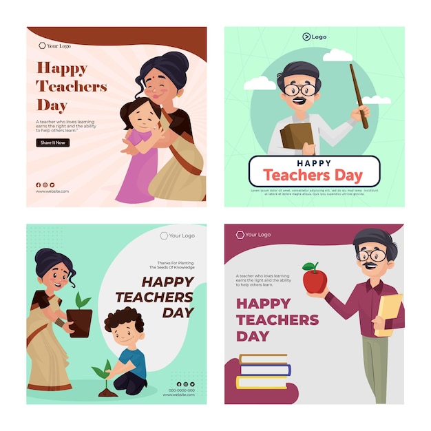 Happy teachers day banners set template