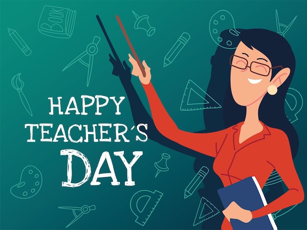 Vector happy teachers day card with woman design