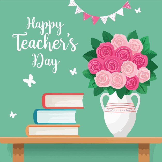 Vettore happy teacher's day concept design (design del concetto della giornata degli insegnanti)