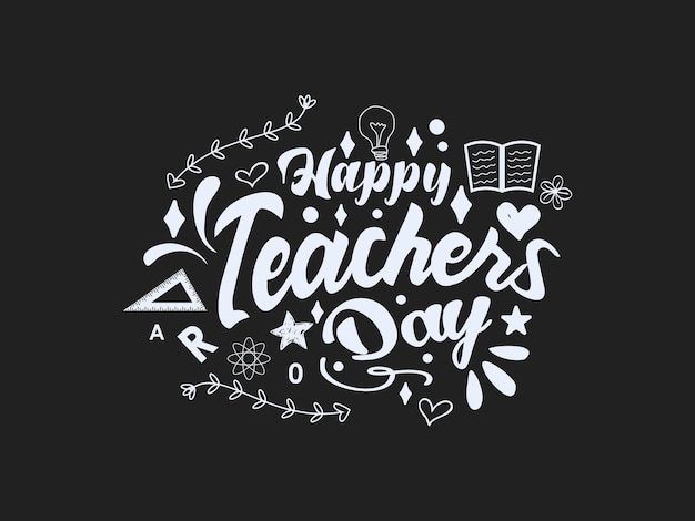 Happy teachers day hand lettering vector illustration design with decorative doodle celebration