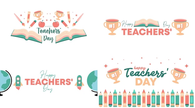 Happy teachers' day illustration vector with soft color flat icon