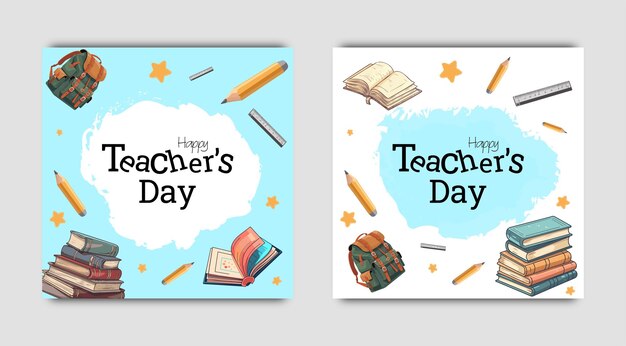 happy teachers day poster with school equipment vector illustration