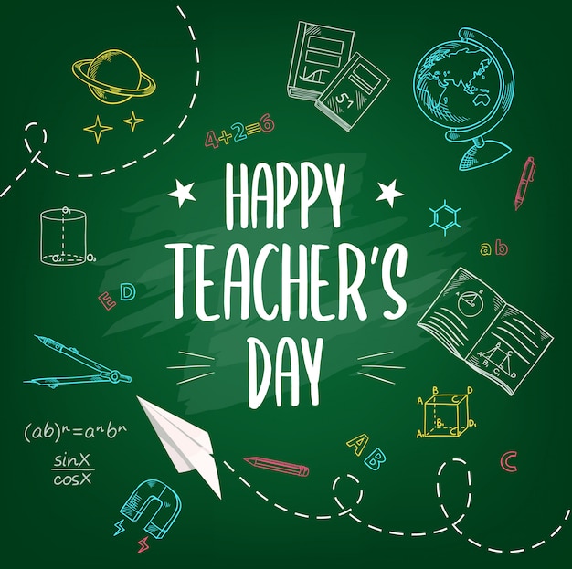 Happy teachers day, school chalk sketch background