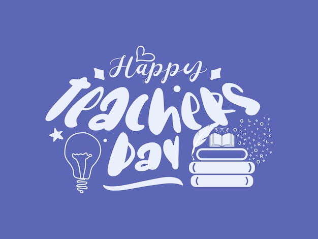 Happy teachers day vector calligraphy design with creative doodle celebration