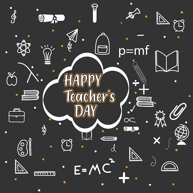 Vector happy teachers day vector illustration with school equipment happy teacher's day with icon set