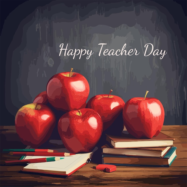 Happy teachers day vector poster with apples pencil