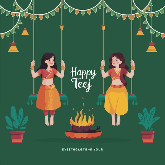 Vector happy teej festival banner design template background concept
