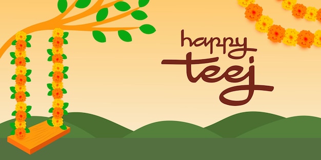 Vector happy teej festival horizontal banner illustration