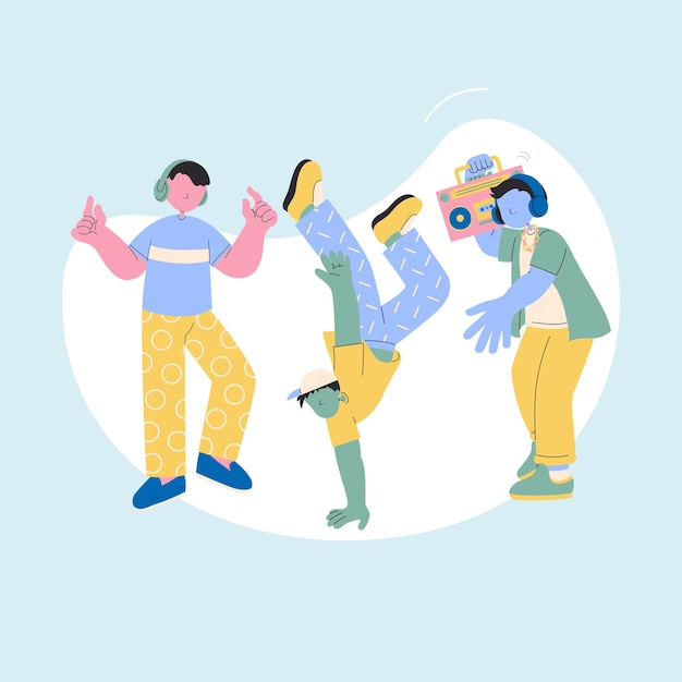 Vector happy teens character, teens dancing