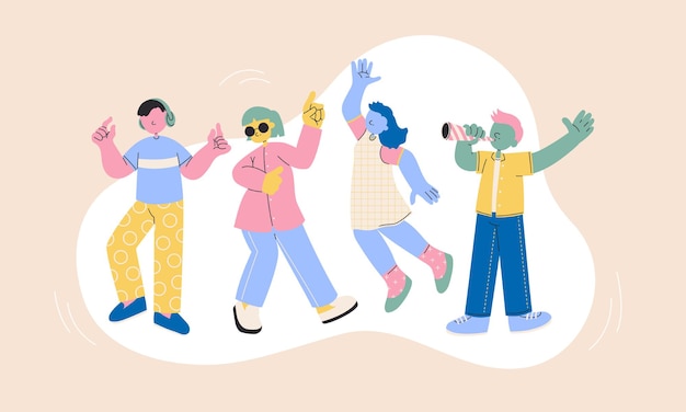 Vector happy teens character, teens dancing