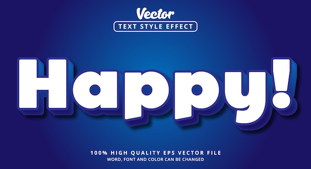 Happy text in white and blue color combination style and glow style Editable text effect