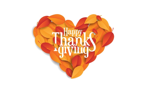 Vector happy thanks giving background isolated with autumn leaves with love shape