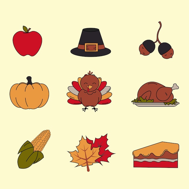 Vector happy thanks giving icon set.