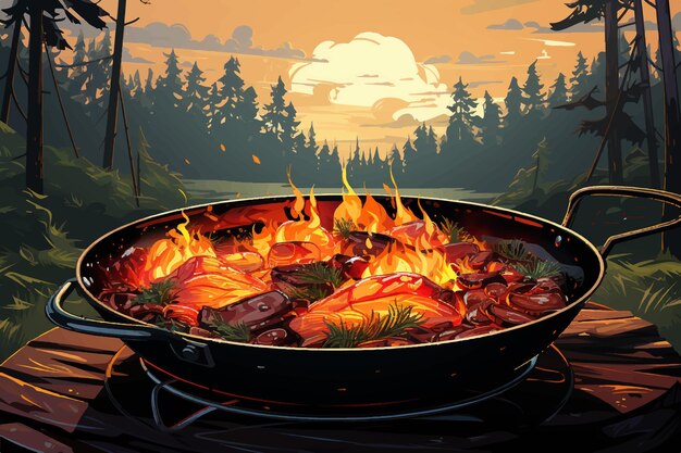 Happy thanksgiving background vector illustration dinner at sunset in the style of orange and aquam