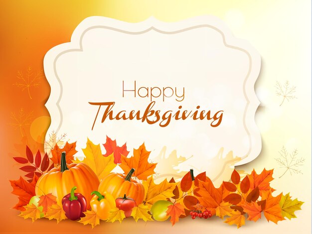 happy thanksgiving background with colorful leaves. vector.