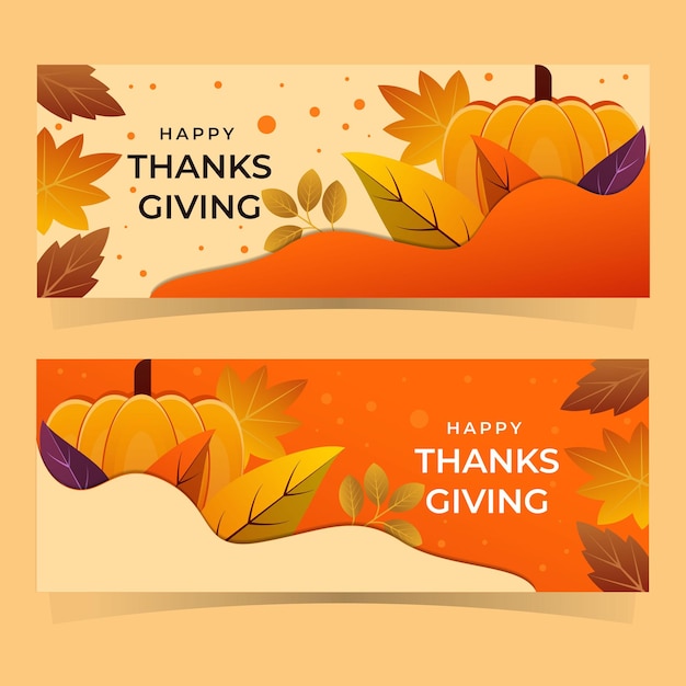 Happy thanksgiving banner with pumpkin and leaves