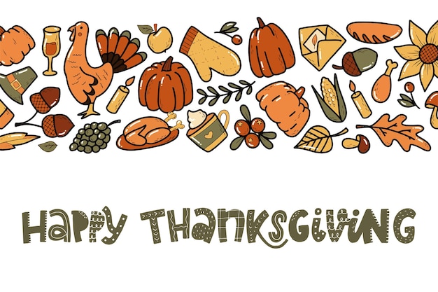 Vector happy thanksgiving banner with quote and border