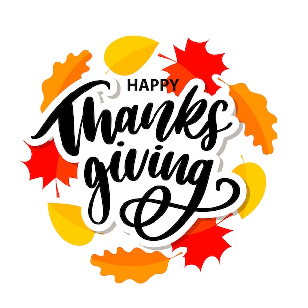 Happy thanksgiving borstel hand belettering, geïsoleerd op een witte achtergrond