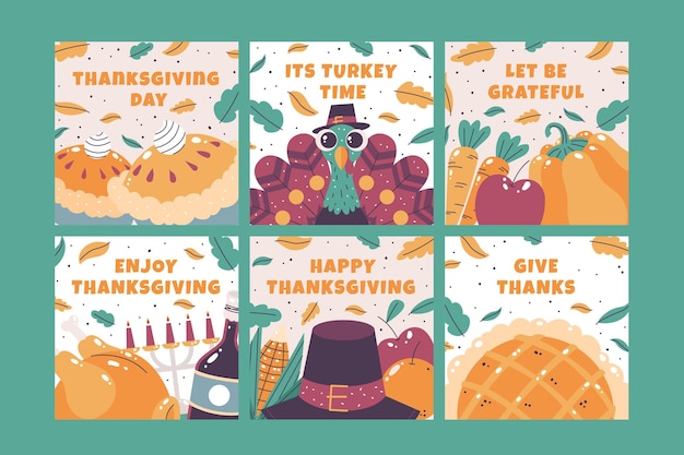 Vettore collezione happy thanksgiving card design