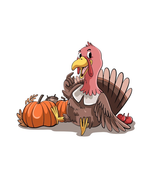happy Thanksgiving cartoon afbeelding ontwerp lachende kalkoen met pompoen