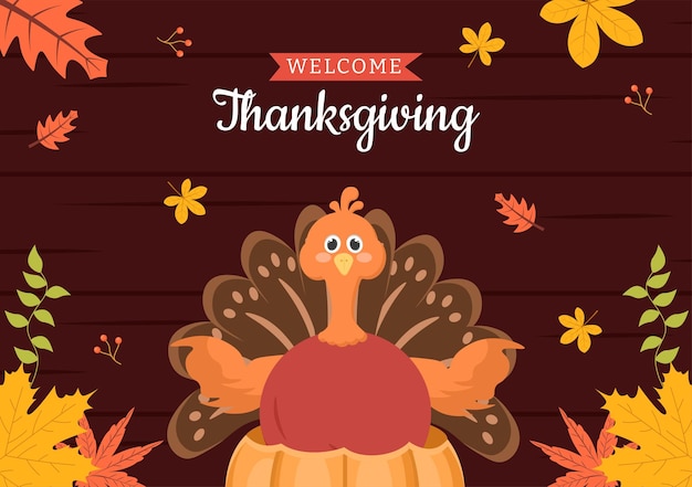 Happy Thanksgiving Celebration Flat Background Cartoon Hand Drawn Templates Illustration