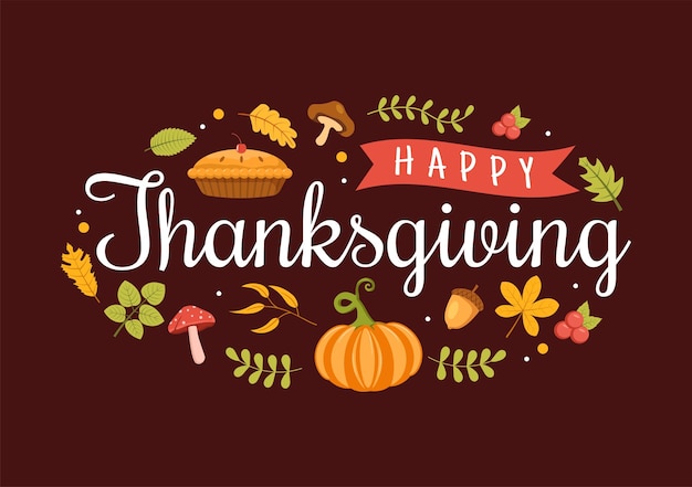 Happy thanksgiving celebration template hand drawn cartoon flat illustration