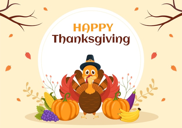 Happy Thanksgiving Celebration Template Hand Drawn Cartoon Flat Illustration