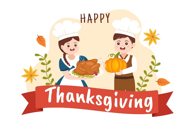 Happy Thanksgiving Celebration Template Hand Drawn Cartoon Flat Illustration