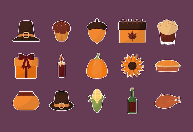 Vector happy thanksgiving day 15 icon set design, autumn season