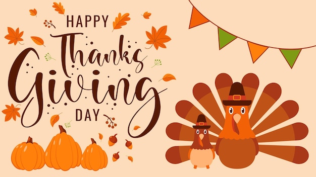 Vector happy thanksgiving day background design in flat style illustration