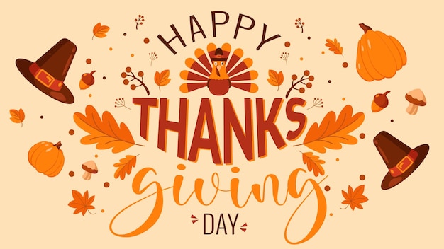 happy thanksgiving day background design in flat style illustration