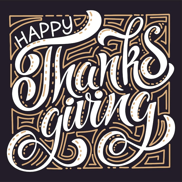 Happy Thanksgiving day Banner met handgeschreven letters en handgetekende elementen