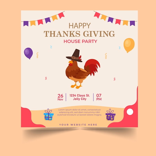Happy Thanksgiving Day banner with background and turkey chicken.