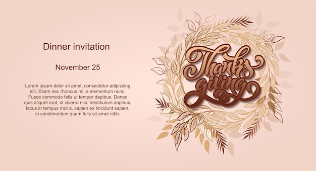 Happy Thanksgiving day. Banner with handwritten lettering and hand-drawn elements. Autumn background. Vector illustration. A poster for the celebration of the holiday.