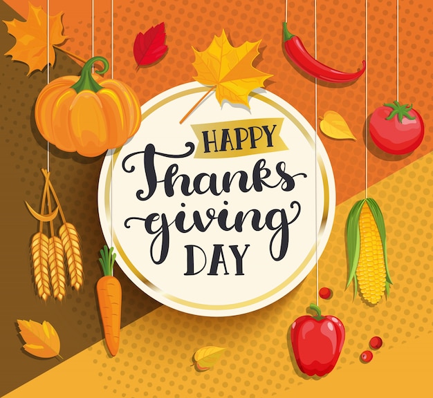 Happy thanksgiving day card on geometric background.