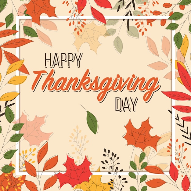 Happy Thanksgiving day card with floral decorative elements